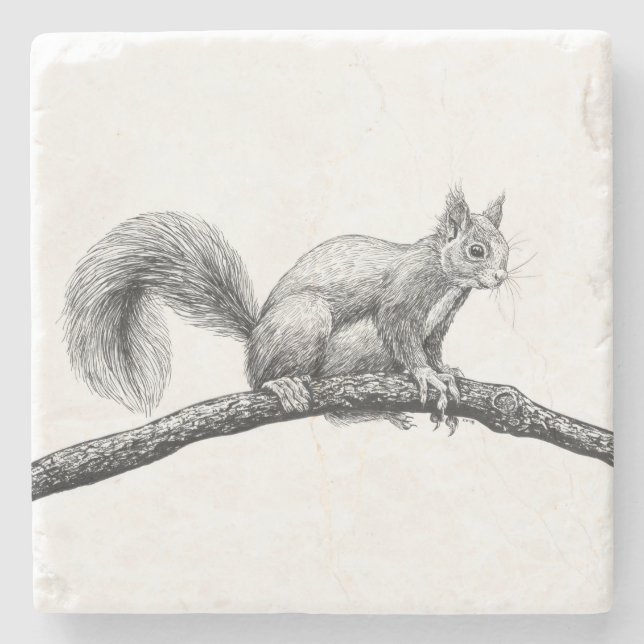 Squirrel drawing stone coaster (Front)