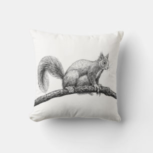 Squirrel drawing throw pillow
