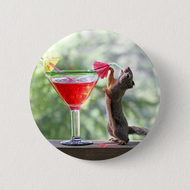 Squirrel Drinking a Cocktail at Happy Hour 2 Inch Round Button (Front)