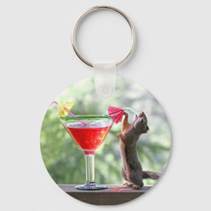 Squirrel Drinking a Cocktail at Happy Hour Keychain