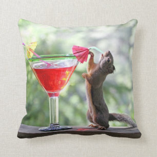 Squirrel Drinking a Cocktail at Happy Hour Throw Pillow
