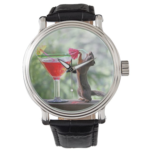 Squirrel Drinking a Cocktail at Happy Hour Watch (Front)