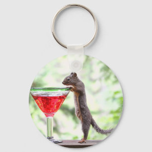 Squirrel Drinking a Cocktail Keychain