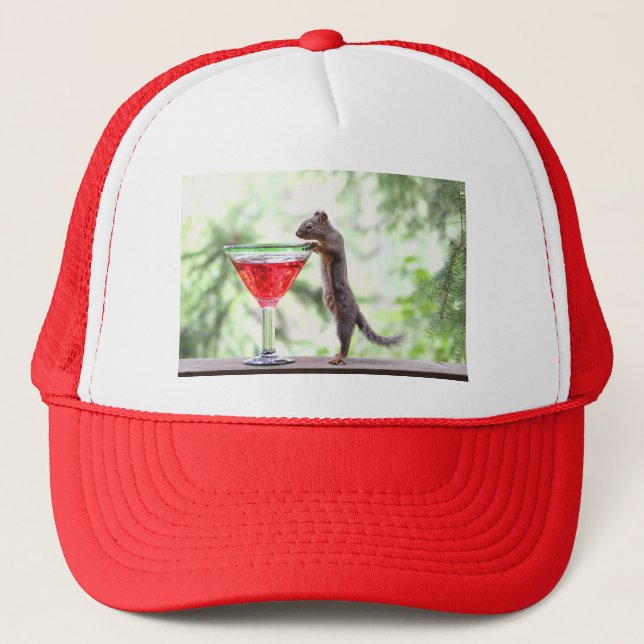 Squirrel Drinking a Cocktail Trucker Hat (Front)