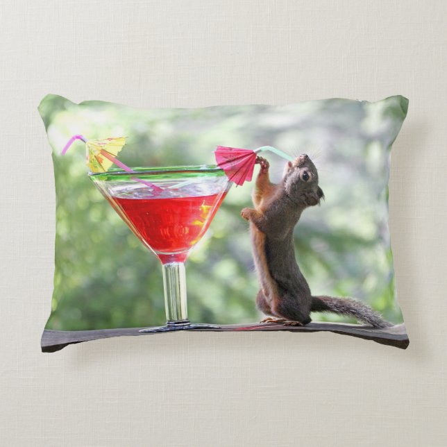 Squirrel Drinking at Happy Hour Accent Pillow (Front)