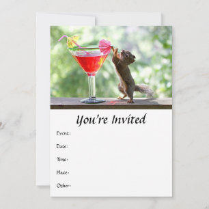 Squirrel Drinking Cocktail Invitation