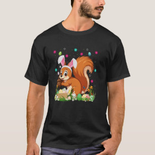 Squirrel Easter Egg Hunt Bunny Ear Squirrel Happy  T-Shirt