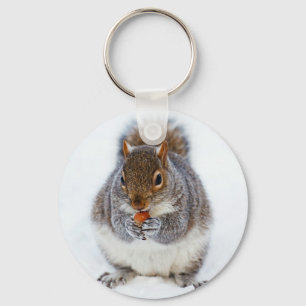 Squirrel Eating a Nut in Winter Snow Keychain