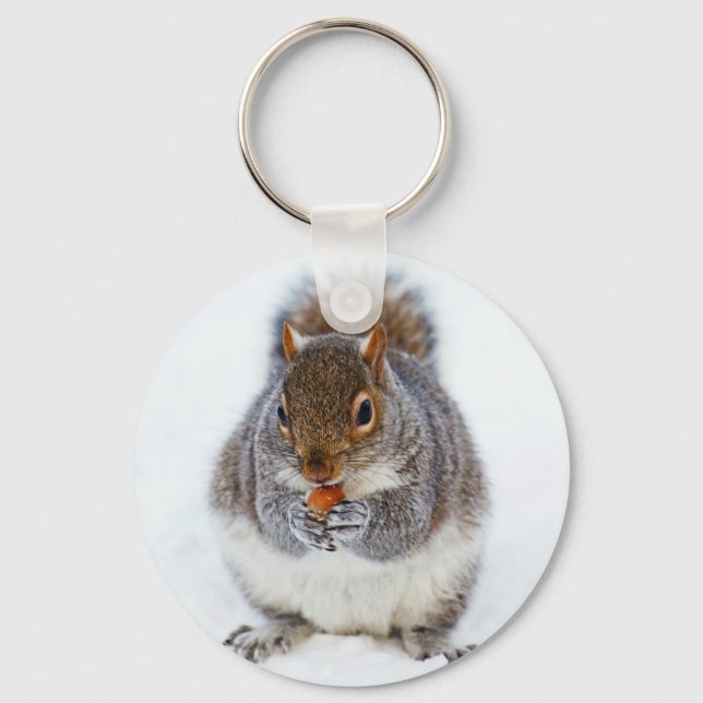 Squirrel Eating a Nut in Winter Snow Keychain (Front)