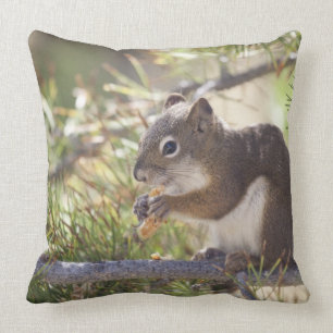 Squirrel eating a pine cone 2 throw pillow