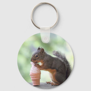 Squirrel Eating an Ice Cream Cone Keychain