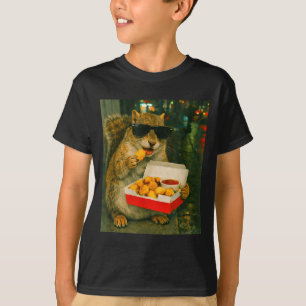 Squirrel eating chicken nugget meme retro urban T-Shirt
