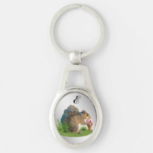 Squirrel Eating Ice Cream Cone, Monogram Keychain