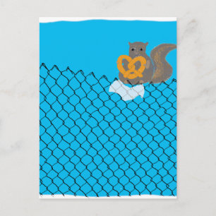 Squirrel eating pretzel postcard