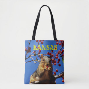 Squirrel eating red berries Grocery Tote
