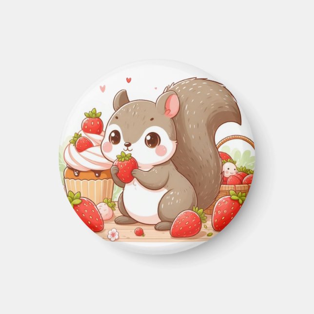 Squirrel eating strawberry magnet (Front)