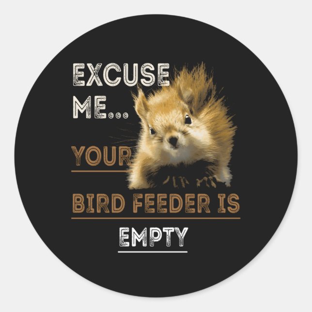 Squirrel Excuse Me Your Birdfeeder Is Empty Classic Round Sticker (Front)