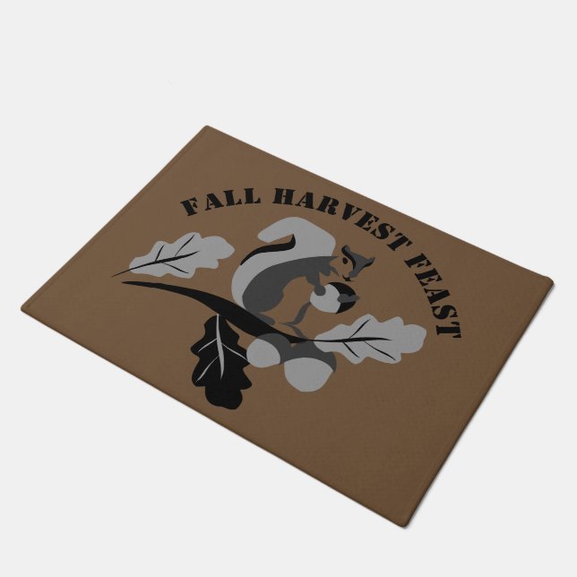 Squirrel Fall Harvest Feast Doormat (Angled)