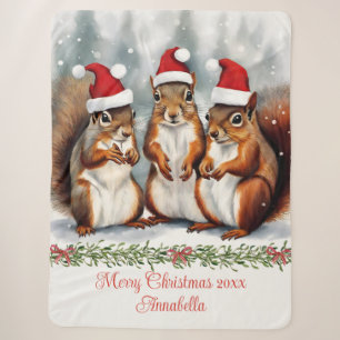 Squirrel Family Personalized Christmas  Sherpa Blanket