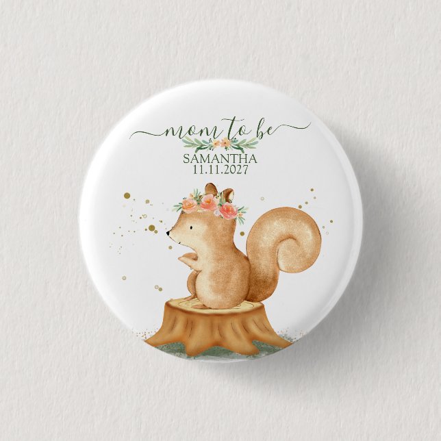 Squirrel Family wildlife animal baby newborn 1 Inch Round Button (Front)