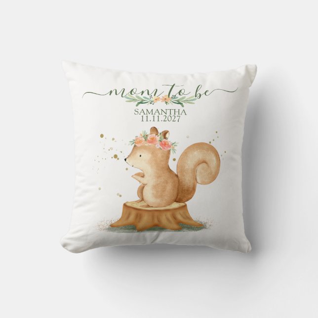 Squirrel Family wildlife MOM TO BE Throw Pillow (Front)