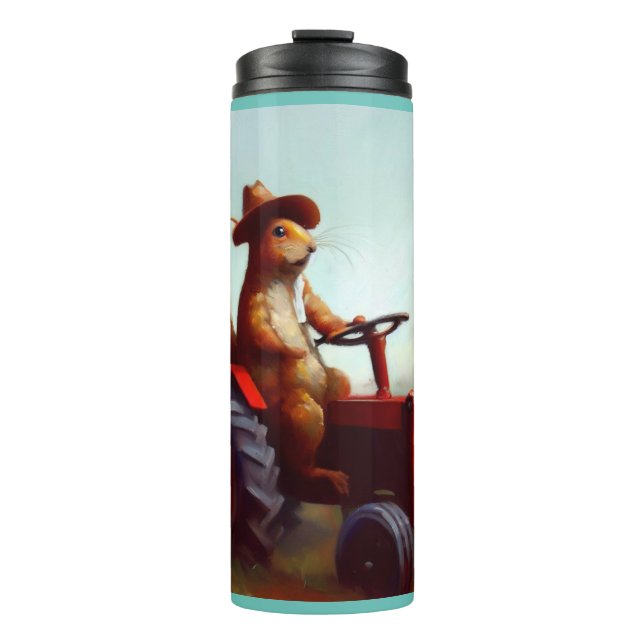 Squirrel Farmer on a Tractor Thermal Tumbler (Front)