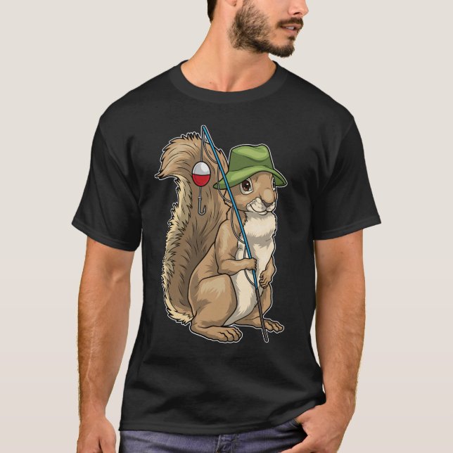 Squirrel Fisher Fishing rod Fishing T-Shirt (Front)