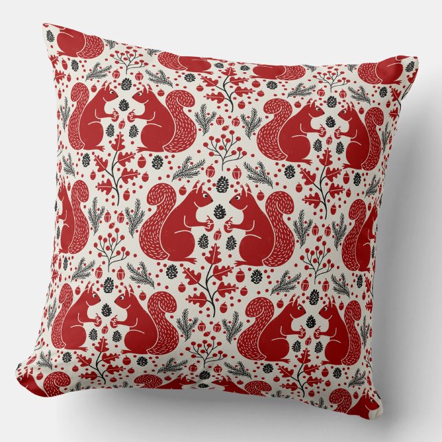 Squirrel Forest Woodland Pattern Throw Pillow (Squirrels in the Forest woodland art throw pillow)
