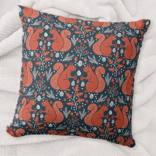 Squirrel Forest Woodland Pattern Throw Pillow