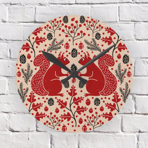 Squirrel Forest Woodland Round Clock