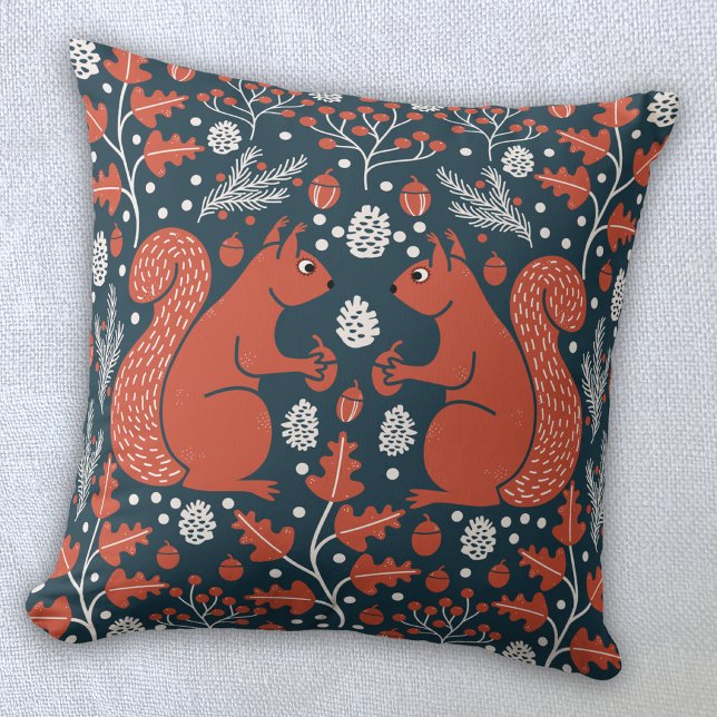Squirrel Forest Woodland Throw Pillow (Squirrel woodland forest art throw pillow)