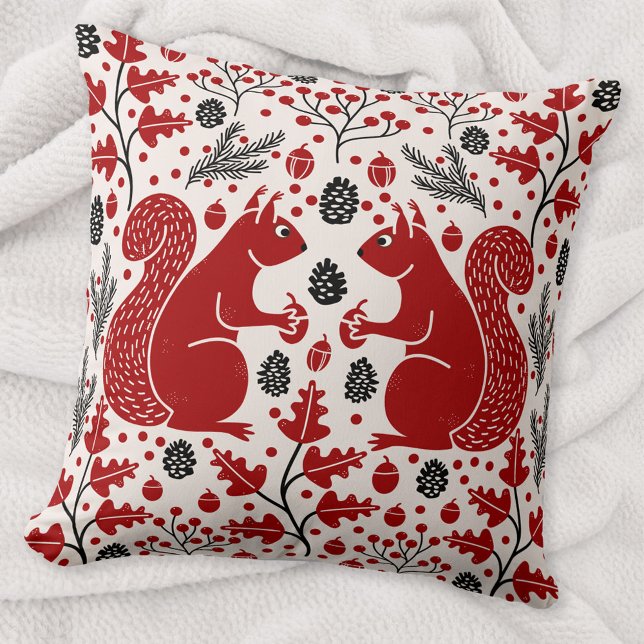 Squirrel Forest Woodland Throw Pillow (Squirrel woodland forest art throw pillow)