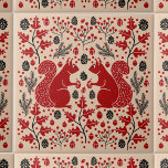 Squirrel Forest Woodland Tile<br><div class="desc">Red squirrel forest woodland pattern with pine cones, pine branches, acorns, oak leaves and berries. Perfect for a lake house or seasonal room decor. Original art by Nic Squirrell.</div>
