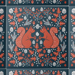 Squirrel Forest Woodland Tile<br><div class="desc">Red squirrel forest woodland pattern with pine cones, pine branches, acorns, oak leaves and berries on a dark teal green background. Perfect for a lake house or seasonal room decor. Original art by Nic Squirrell.</div>