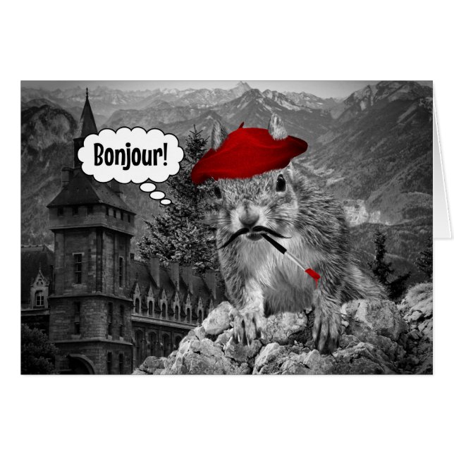 Squirrel French Artist Bonjour! (Front Horizontal)