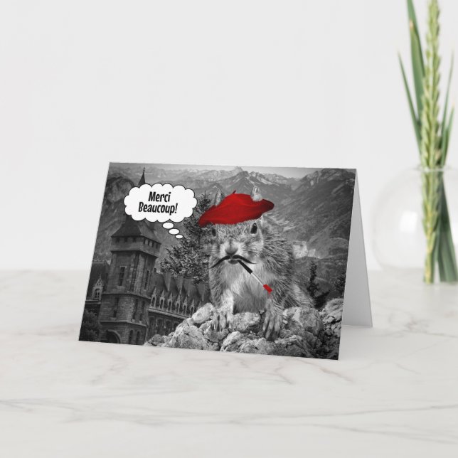 Squirrel French Artist Merci Beaucoup Thank You Card (Front)
