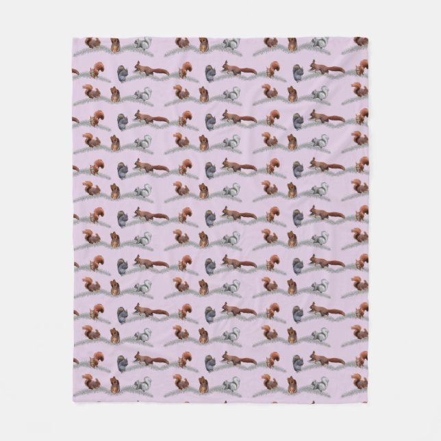 Squirrel Frenzy Fleece Blanket (Dusty Pink) (Front)
