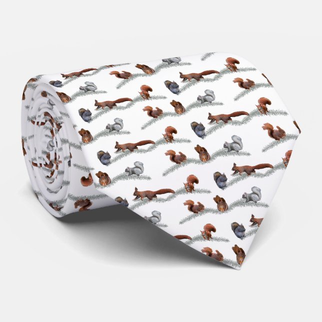 Squirrel Frenzy Tie Double Sided (choose colour) (Rolled)