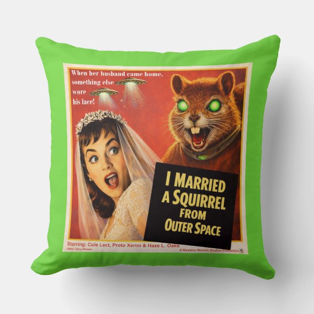 Squirrel from Outer Space Parody Throw Pillow (Front)