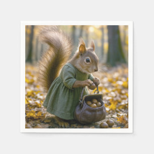 Squirrel Gathering Nuts In Her Purse Napkin