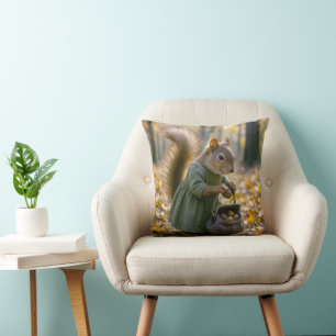 Squirrel Gathering Nuts In Her Purse Throw Pillow