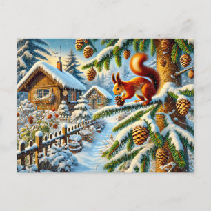 Squirrel Gathering Pine Cones Postcard
