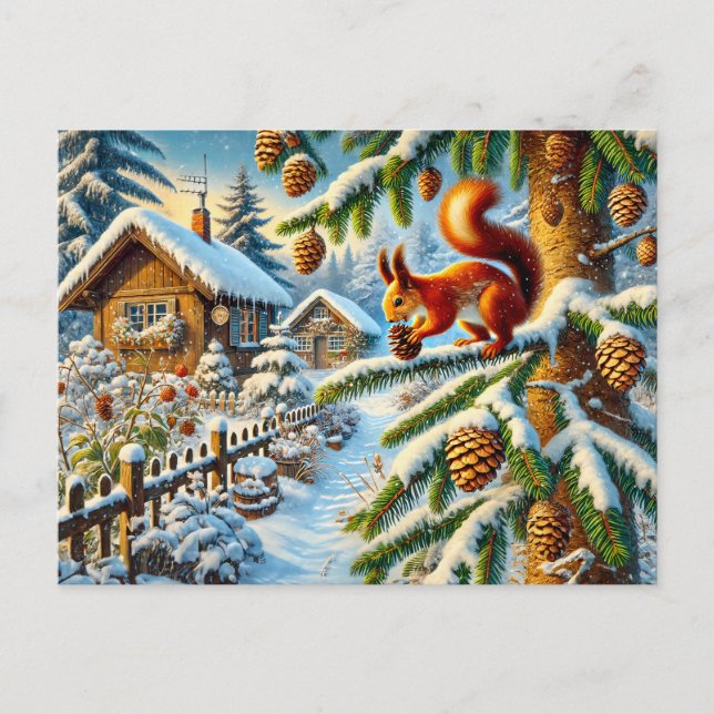 Squirrel Gathering Pine Cones Postcard (Front)