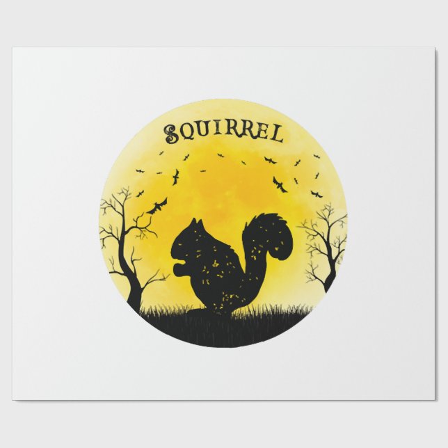 Squirrel Halloween Vintage Retro Moon Wrapping Paper (Flat)