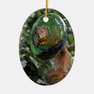 Squirrel Hanging Around Ceramic Ornament