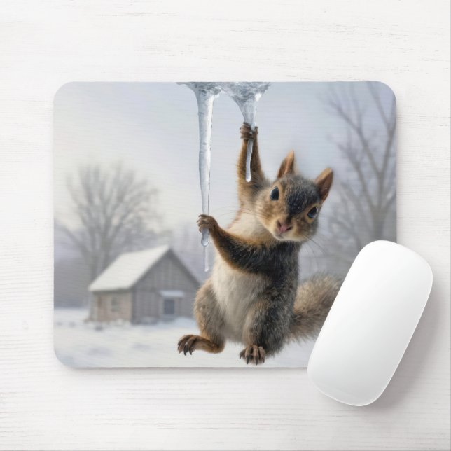 Squirrel Hanging From an Icicle Mouse Pad (With Mouse)