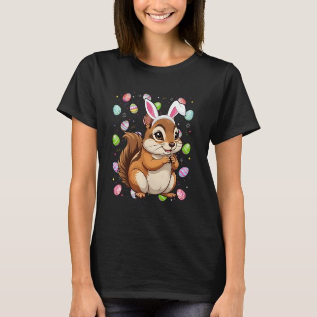 Squirrel Happy Easter Egg Hunt Bunny Ear Squirrel  T-Shirt (Front)