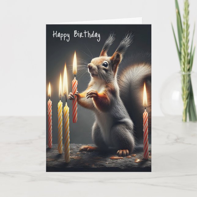 Squirrel Holding a Birthday Candle Card (Front)