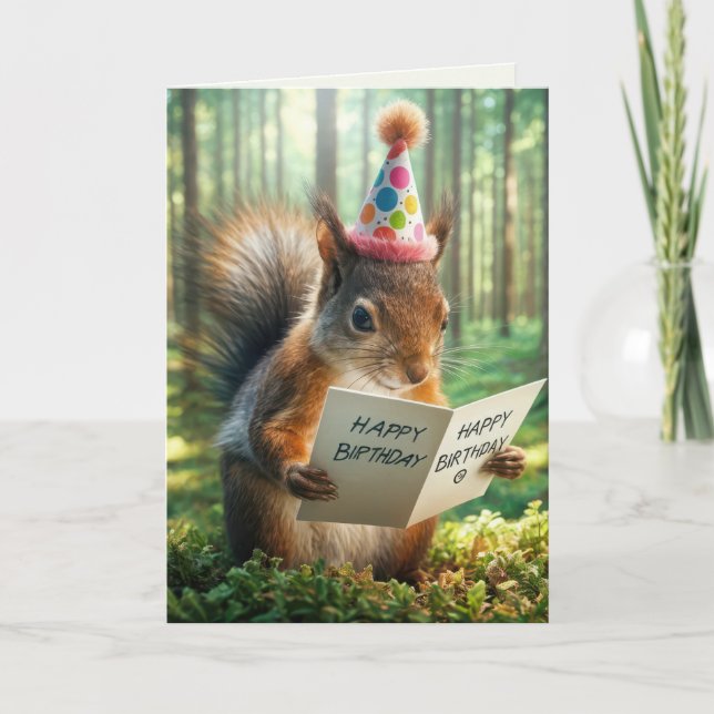 Squirrel Holding a Birthday Card (Front)