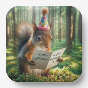 Squirrel Holding a Birthday Card Paper Plate